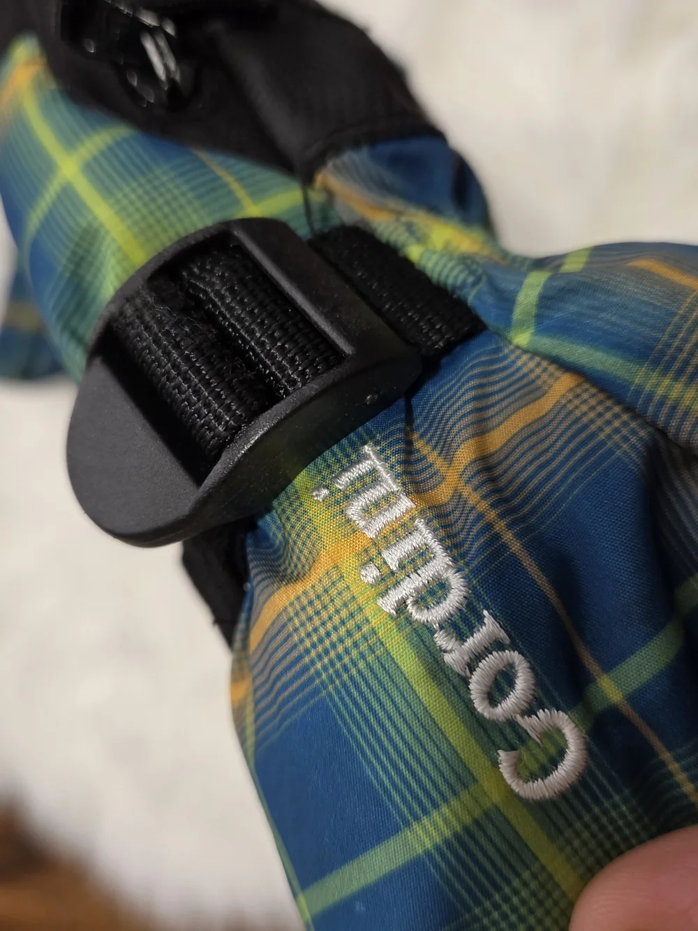 Gordini Plaid Blue & Yellow Ski Mittens with Black Palm